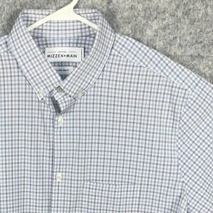 Mizzen+Main Leeward Shirt Men's XL Trim Fit Blue Check Short Sleeve L-SS-3050